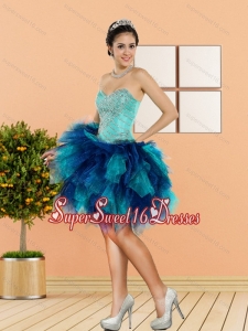 2015 New Style Beading and Ruffles Sweetheart Dama Dresses in Multi Color