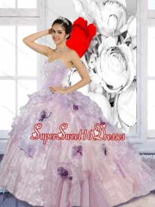 Beading and Appliques 2015 Artistic Quinceanera Dresses with Brush Train