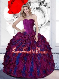 Exquisite Beading and Ruffles Sweetheart 2015 Military Ball Dresses in Multi Color