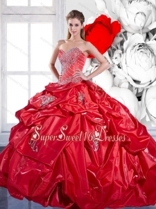 New Style Pick Ups and Appliques 2015 Red Sweet 16 Dresses with Brush Train