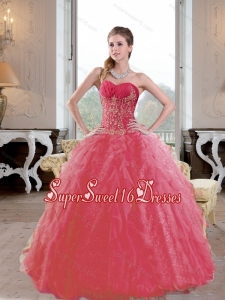 New Style Ruffles and Appliques 2015 Sweet 16 Dresses in Coral Red