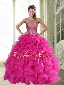 New Style Sweetheart Hot Pink 2015 Sweet 16 Dresses with Beading and Ruffles