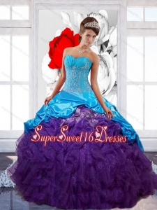 New Style Sweetheart Ruffles Sweet 16 Dresses with Appliques and Pick Ups