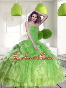 Remarkable Spring Green 2015 Quinceanera Dress with Beading and Ruffles