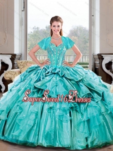 Sweetheart Beading and Ruffles Turquoise Modest Sweet Sixteen Dresses for 2015 Spring