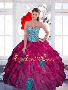 Gorgeous Sweetheart Beading 2015 Sweet 16 Ball Gowns with Ruffles