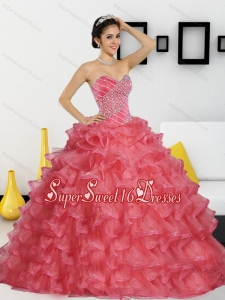 2015 Elegant Sweetheart Sweet 16 Ball Gowns with Appliques and Ruffled Layers