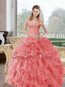 2015 Popular Beading and Ruffles Sweet 16 Ball Gowns in Watermelon