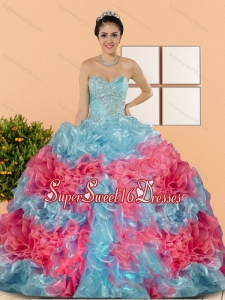 Multi Color 2015 Modest Sweet Sixteen Dresses with Beading and Ruffles