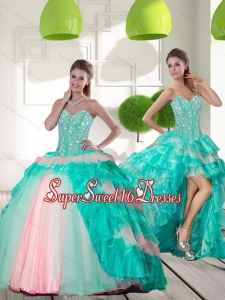 Delicate Beading and Ruffled Layers Sweet 16 Ball Gowns in Multi Color for 2015