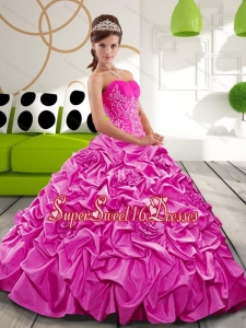 Sweetheart 2015 Hot Pink Modest Sweet Sixteen Dresses with Appliques and Pick Ups