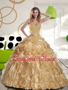 Inexpensive Beading and Ruffles Sweetheart 2015 Champagne Sweet 16 Ball Gowns