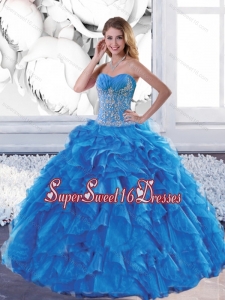 Sophisticated Sweetheart Teal Sweet 16 Ball Gowns with Appliques and Ruffles