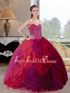 Unique Multi Color 2015 Sweet Fifteen Dresses with Beading and Ruffles