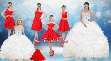 2015 Ruffles and Beading White Quinceanera Dresses and Red Short Dama Dresses and Ruffles White Little Girl Dress