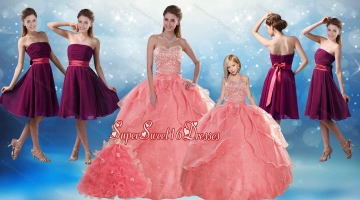 Watermelon Sweetheart Beading Quinceanera Gown and Elegnat Strapless Prom Dresses and 2015 Halter Top Beading Little Girl Dress