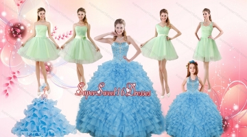 Ruffles Beading Ball Gown Quinceanera Dress and Sash Short Apple Green Dama Dresses and Halter Top Little Girl Dress