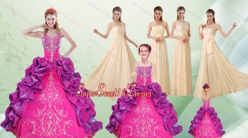 Spaghetti Straps Multi Color Quinceanera Dress and Long Ruching Dama Dresses and Ruffels and Embroidery Little Girl Dress