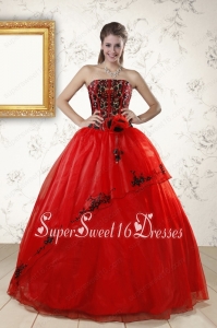 Popular Red Appliques Strapless Quinceanera Dresses for 2015