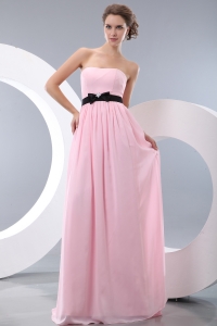 Pink Empire Strapless Brush Train Chiffon Belt Dama dresses