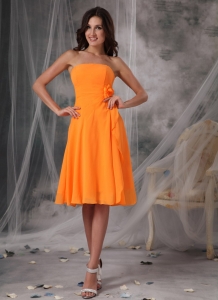 Orange Empire Strapless Knee-length Chiffon Handle Flowers Sweet 16 Dama Dresses