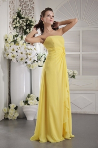 Yellow Empire Strapless Floor-length Chiffon Hand Flowers Dama dresses