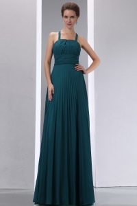 Dark Green Straps Floor-length Chiffon Pleat Dama Dresses for Sweet 16