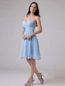 Light Blue Dama Dress With Hand Made Flower and Ruching Knee-length Chiffon