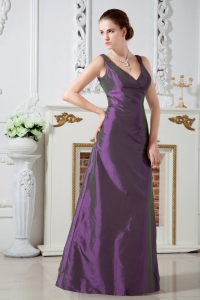 Purple Column V-neck Floor-length Taffeta Ruch Dama Dresses for Sweet 16