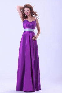 Purple Dama Dress With Belt Spaghetti Straps Floor-length