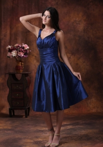 Royal Blue Dama Dresses for Sweet 16 Clearances With V-neck Tea-length