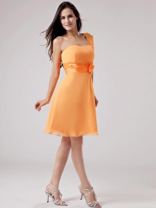 Simple Orange Red One Shoulder 2013 Dama Dress With Sash and Ruch Chiffon
