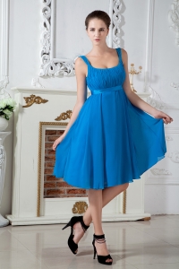 Teal Empire Straps Knee-length Chiffon Ruch Dama Dresses for Sweet 16