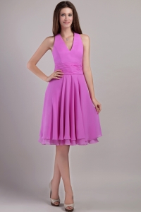 Lavender Empire Halter Top Knee-length Chiffon Sweet 16 Dama Dresses