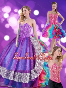 2015 Fashionable Beading and Ruffles Sweetheart 15th Birthday Party Dresses in Multi Color