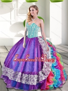 Elegant Sweetheart Multi Color 2015 Quinceanera Dresses with Beading and Ruffles