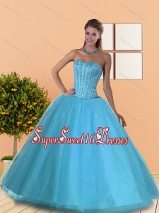 The Most Popular Beading Sweetheart Blue 15th Birthday Party Dresses