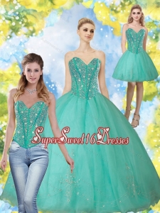 2015 Fashionable Beading and Appliques Turquoise Sweetheart Military Ball Dresses