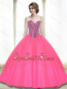 2015 Popular Ball Gown Beading Sweetheart Hot Pink Military Ball Dresses