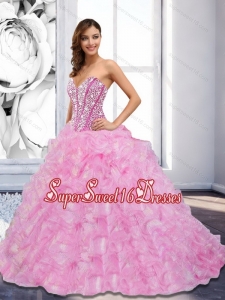 Flirting 2015 Sweetheart Beading and Ruffles Rose Pink Military Ball Dresses