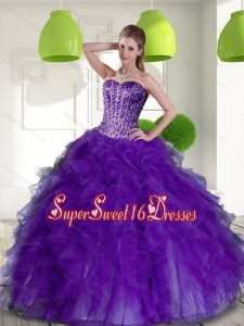 New Style Beading and Ruffles Sweetheart 2015 Military Ball Dresses in Purple