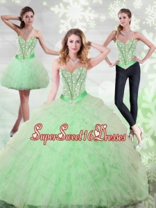 2015 Fashionable Beading and Ruffles Sweetheart Sweet Fifteen Dresses in Apple Green