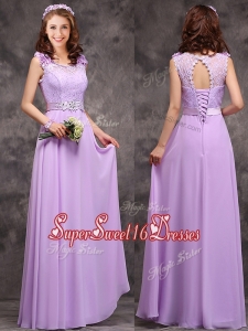 Beautiful Empire Scoop Laced Decorated Bodice Dama Dress in Lavender