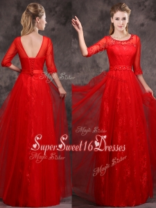 Latest Applique and Beaded Red Dama Dress in Tulle and Lace