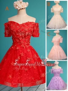 Elegant Off the Shoulder Short Sleeves Dama Dress with Appliques and Beading