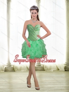 2015 Beautiful Apple Green Dama Dress with Beading and Ruffles