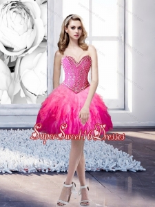 2015 Popular Sweetheart Beading and Ruffles Dama Dress in Multi Color