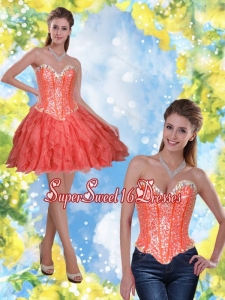 Cheap Short Beading and Ruffles Coral Red 2015 Dama Dress