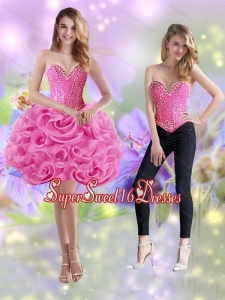 Classical 2015 Short Sweetheart Rolling Flowers Rose Pink Dama Dress