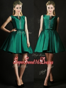 Classical A Line Green Short Dama Dress with Beading and Belt